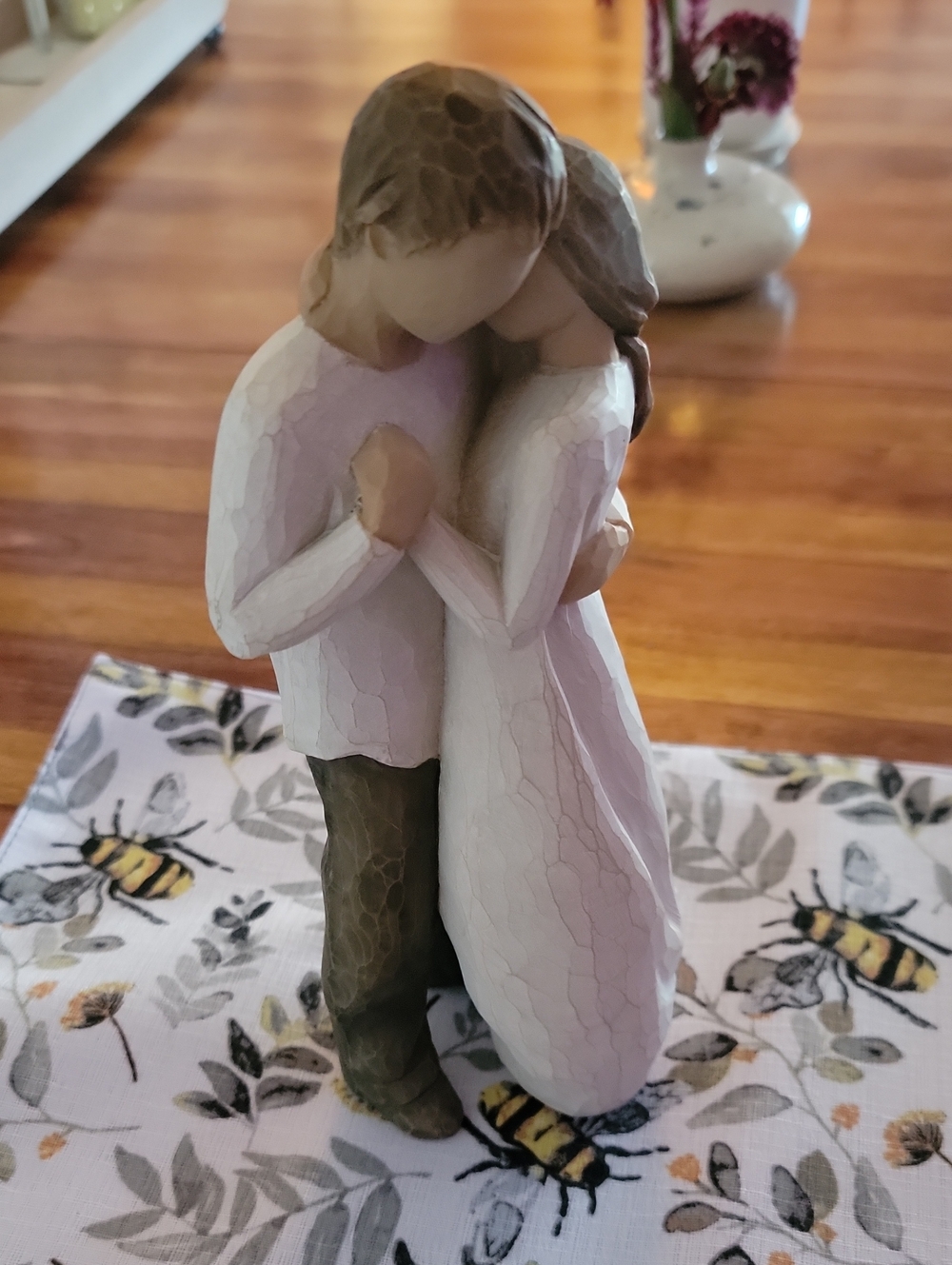 Carved Embrace Couple Figurine - Neutral Tones